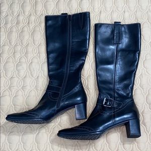 Sleek Black Leather Heeled Boots